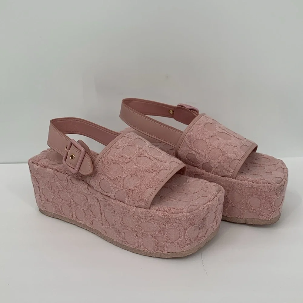 Coach Noelle platform sandal pink signature CC terry cloth back strap shoe 7.5
